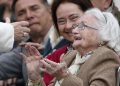 An elderly woman reacts as she meets Pope Francis during his general audience in St. Peter's Square at the Vatican in this March 22, 2017, file photo. The pope has chosen the theme "I am with you always," for the first World Day for Grandparents and the Elderly, to be celebrated July 25. (CNS photo/Paul Haring)